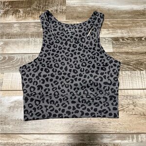AllFenix Sports Bra Womens Small Taupe Black Leopard Racerback Pullover Bralette